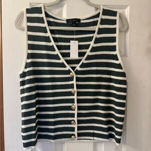 NWT Ann Taylor Dark Green and White Striped Sweater Vest